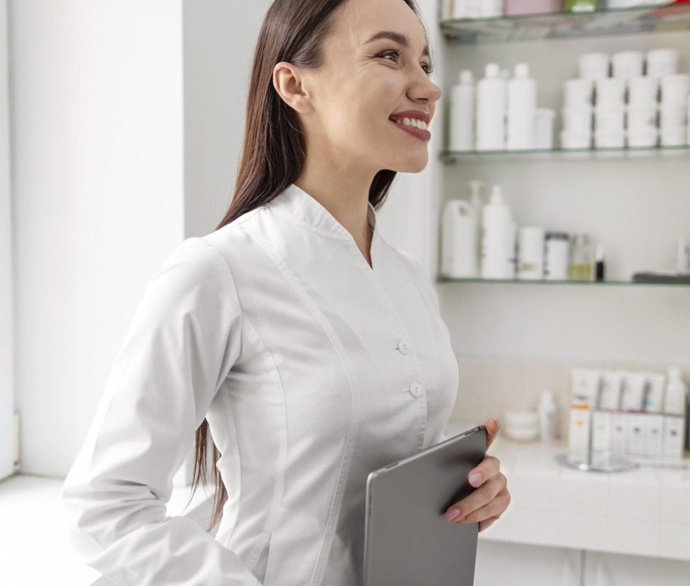 mujer-esteticista-en-clinica-con-tableta